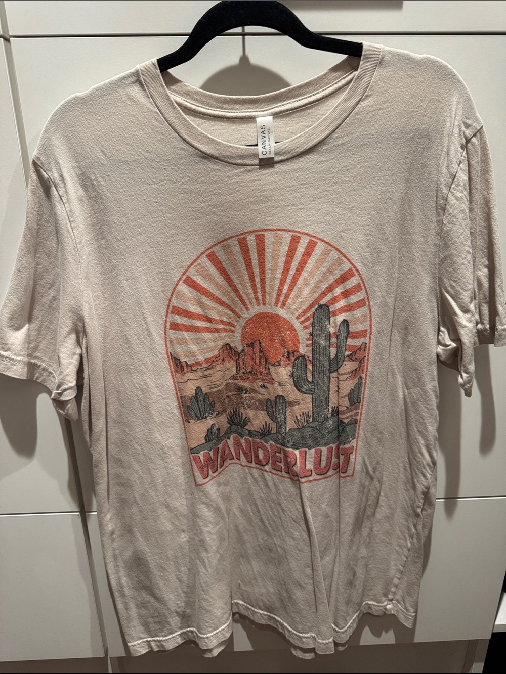Wanderlust Graphic Tee - Cream with Orange Desert Print